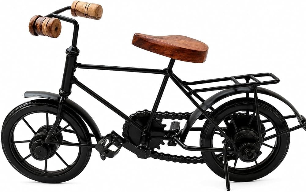 Pramore Living Antique Wood and Wrought Iron Stand Cycle | Showpiece for Living Room | Toy Gifts Showcase Display Home Desktop Decor | Cycle for Decoration & Toy - Black
