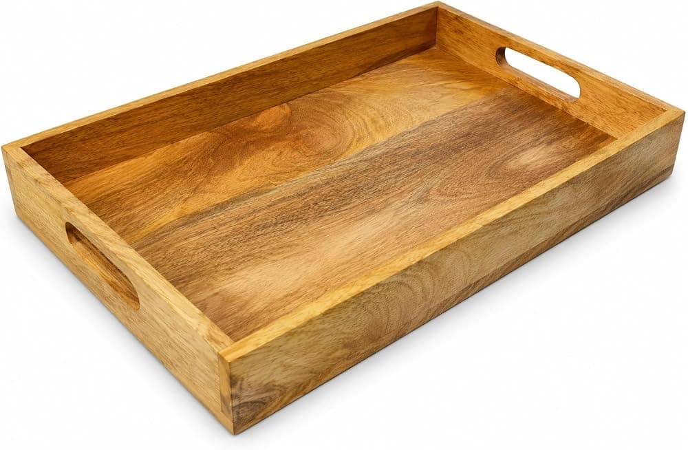 Pramora Living Mango Wood Serving Tray Brown 30 x 20 x 5 cm with Handles